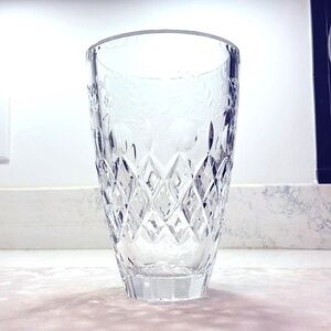 Vintage Rogaska Crystal Vase Etched Floral Design Large 8” Excellent Condition